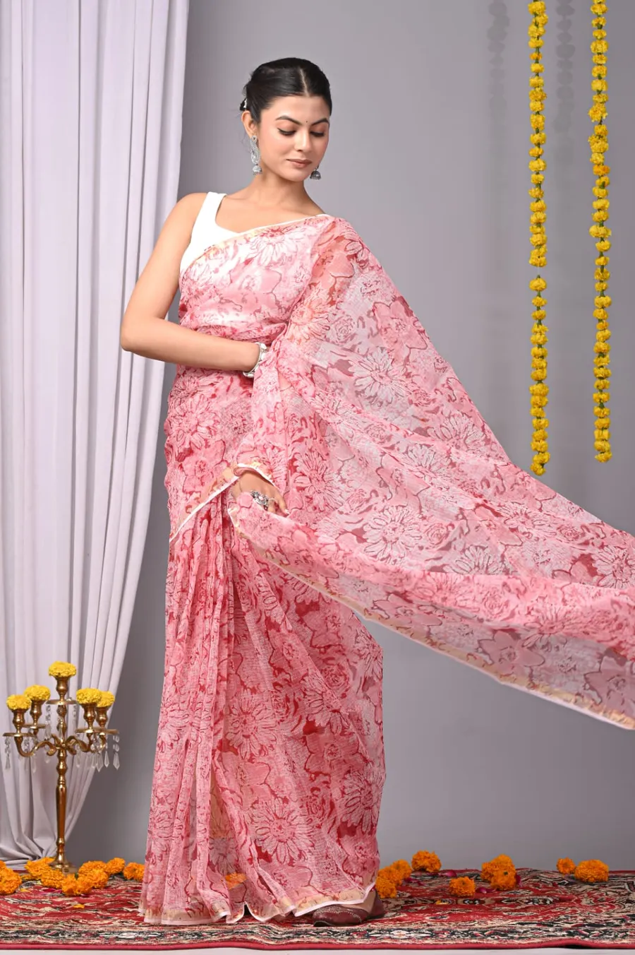 Handcrafted Bagru Print Kota Saree